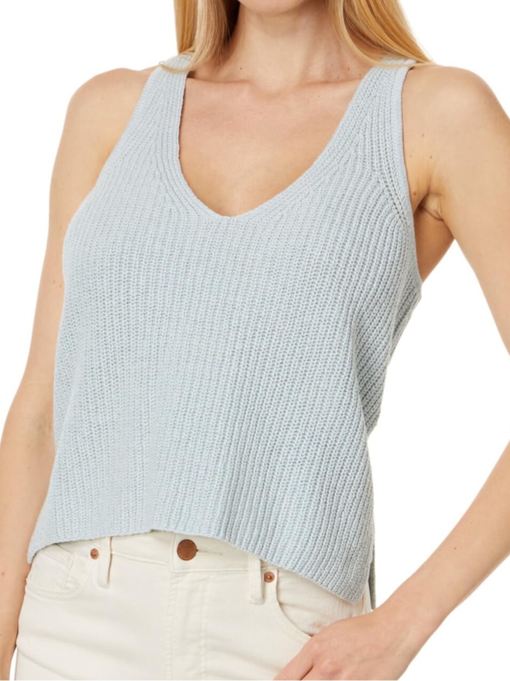 Splendid Pale Blue Ribbed V-Neck Knitted Tank